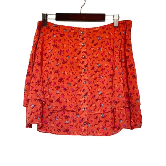 Free People Floral Button-Down Tiered Orange Skirt size small - Picture 2 of 9